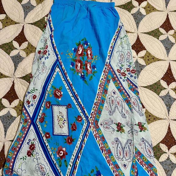 Blue boho floral cottagecore fairy patchwork quilted maxi skirt size M - Picture 3 of 4